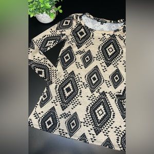 About A Girl Long sleeved Tan and Black Top With Aztec Print Size Small EUC